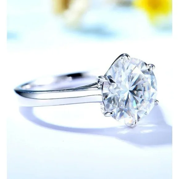 Certified 4ct. t.w. Moissanite Diamond Solitaire 10K White Gold Wedding Ring NEW - Picture 7 of 12